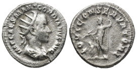 Gordian III AR Antoninianus. (22mm, 4.66 g) Rome, AD 238. IMP CAES M ANT GORDIANVS AVG, radiate, draped and cuirassed bust right / IOVI CONSERVATORI, ...