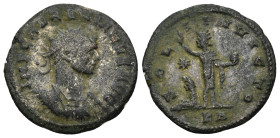 Aurelian. A.D. 270-275. Æ antoninianus (22mm, 3.26 g). IMP C AVRELIANVS AVG, radiate and cuirassed bust of Aurelian right / SOL-I INVICTO, Sol standin...