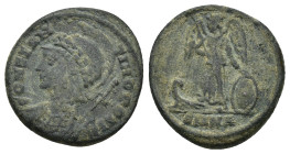 City Commemorative Æ (18mm, 3.07 g). Struck under Constantine I. Nicomedia, AD 330-335. CONSTANTINOPOLI, laureate and helmeted bust of Constantinopoli...