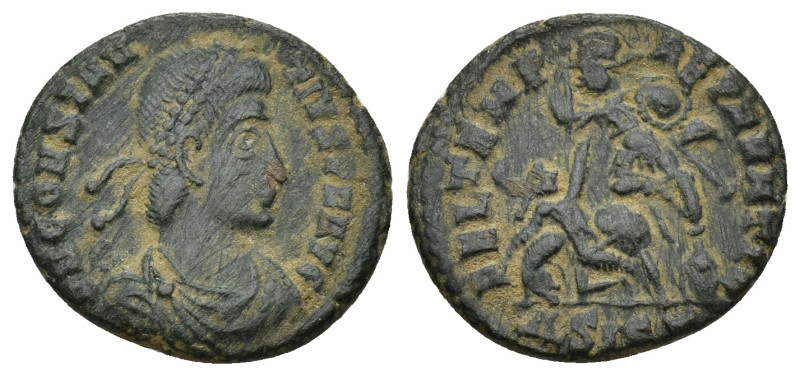 Constantius II (337-361). Æ (19mm, 2.89 g). Siscia, 351-355. Pearl-diademed, dra...
