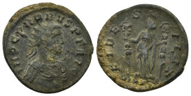 Probus (276-282). Silvered AE Antoninianus (23mm, 4.2 g), Ticinum. Obv. IMP C PROBVS P F AVG, Radiate and cuirassed bust right. Rev. FIDES MILIT, Fide...