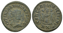 Maximianus. First reign, A.D. 286-305. AE antoninianus (22mm, 4.13 g). Cyzicus mint, struck A.D. 293/4. IMP C M A MAXIMIANVS AVG, radiate, draped and ...