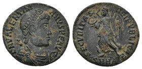 Valentinian I. A.D. 364-375. Æ centenionalis (17mm, 2.59 g). Heraclea, A.D. 364-5, 366-7 and later. D N VALENTINI-ANVS P F AVG, diademed, draped and c...