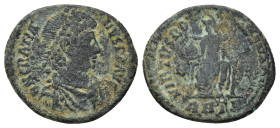 Gratian. A.D. 367-383. AE. (19mm, 2.67 g) Antioch mint D N GRATIANVS P F AVG/ Diademed, draped and cuirassed bust of Gratian right Rev: CONCORDIA AVGG...