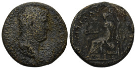 Hadrian. AD 117-138. AE AS (10.35 Gr. 24mm.). Rome 
 Laureate head right 
Rev. Justitia seated left, holding patera and scepter.