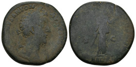 Commodus. AD 177-192. AE Sestertius (20 Gr. 30mm.). Rome 
 Laureate head right 
Rev. Britannia standing left, holding sword downward and helmet on rai...