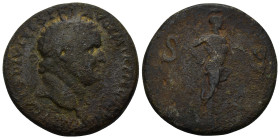 Vespasian AD 69-79. AE. Sestertius (24.43 Gr. 33mm.) Rome
Laureate head of Vespasian right. 
Rev. Mars advancing right, holding spear and trophy over ...