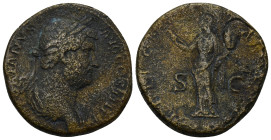 HADRIAN (117-138). Sestertius. (21.93 Gr. 30mm.) Rome. 
Laureate head right. 
Rev. Felicitas standing left, holding caduceus and cornucopia. S - C.
