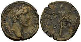 Antoninus Pius (AD 138-161). AE Sestertius (20 Gr. 29mm). Rome
Laureate head of Antoninus Pius right 
Rev. Pax standing facing, head left, setting fir...