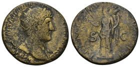 TRAJAN (98-117). Dupondius. Rome. (11.56 Gr. 27mm.)
 Radiate and draped bust right. 
Rev. Felicitas standing left, holding caduceus and cornucopia.