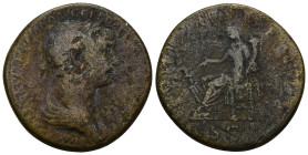 TRAJAN, (A.D.98-117), AE Sestertius, Rome (24.61 Gr. 33mm) 
Laureate partially draped bust of Trajan. 
Rev. Fortuna seated to left holding rudder and ...
