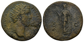 Antoninus Pius. AE. Dupondius (11.4 Gr. 27mm) 
Radiate head of Antoninus Pius right. 
Rev. Genius standing facing, head left, holding branch and scept...