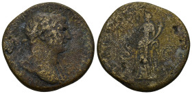 Trajan (98-117 AD). AE Sestertius (22.8 Gr. 32mm.) Rome 
 Laureate and draped bust right, seen from behind. 
Rev. Felicitas standing left, holding cad...