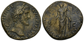 Hadrian AD 117-138. AE.Sestertius (24.3 Gr. 31mm). Rome 
Laureate bust right 
Rev. Fortuna standing left, holding rudder on globe in right hand and co...