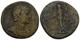 Hadrian. AD 117-138. AE Sestertius (25.26 Gr.) Rome 
Laureate and draped bust right 
Rev. Pax standing left, holding olive branch in extended right ha...