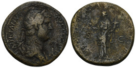 Hadrianus. AD. 117 - 138. AE Sestertius. (25.66 Gr. 33mm.) Rome
Laureate bust right, drapery on left shoulder. 
Rev. Felicitas standing left, holding ...