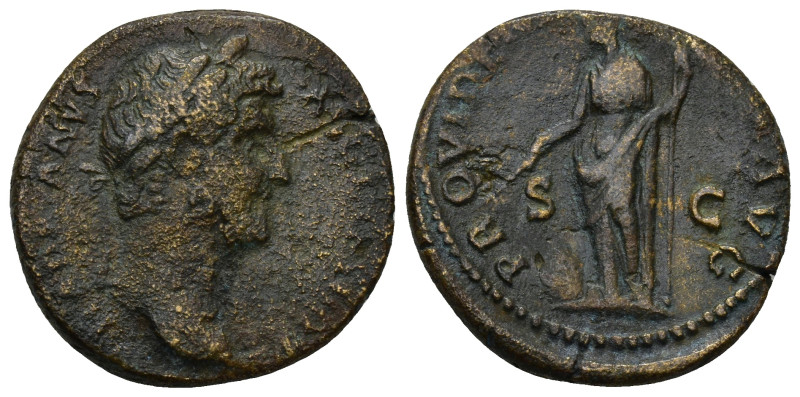 Hadrian. AD 117-138. AE As (10.46 Gr. 25mm). Rome 
 Laureate and draped bust rig...