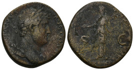 Hadrian, AD 117-138. AE Sestertius (22 Gr. 29mm.) Rome. 
Laureate head of Hadrian right. 
Rev. Felicitas (Happiness) standing left holding a branch an...