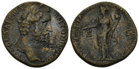 Antoninus Pius (138-161) AE. Sestertius (22.1 Gr. 30mm.) Rome 
Laureate head right.
 Rev. Pax standing left, holding branch and cornucopiae; in field,...