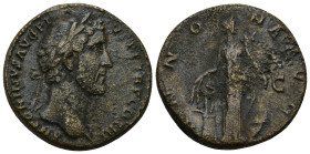 Antoninus Pius (138-161) AE Sestertius. (23.55 Gr. 31mm.) Rome
Laureate bust right. 
Rev. Annona standing left holding corn easr over modius and staff...