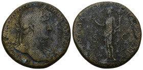 Hadrian. AD 117-138. AE Sestertius (28 Gr. 33mm). Rome 
Laureate bust right, slight drapery 
Rev. Felicitas, draped, standing left, holding winged cad...