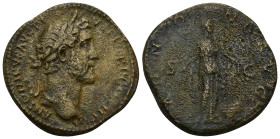Antoninus Pius (138-161). AE Sestertius (24.68 Gr. 32mm.). Rome 
 Laureate head right. 
Rev. Annona standing right, holding grain ears over modius and...