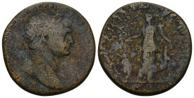 Trajan AD 98-117. AE. Sestertius (20.95 Gr. 31mm) Rome 
Laureate head right, drapery over far shoulder 
Rev. Abundantia (or Annona) standing facing, h...