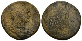 Trajan (98-117) AE. Sestertius (20.94 Gr. 30mm.) Rome 
Laureate head right 
 Rev. Dacia seated left on rock, holds legionary eagle; at her side, a chi...