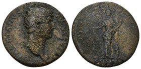 Hadrian (AD 117-138). AE As (9.5 Gr. 26mm.) Rome 
Laureate head of Hadrian right 
Rev. Hilaritas standing facing, head left, long grounded palm branch...