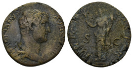 Hadrian AD 117-138. AE As (9.5 Gr. 24mm)
bare head bust of Hadrian to right
Rev. Pax standing facing, head to left, holding branch and cornucopia, in ...
