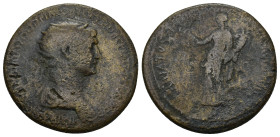 Trajan AE Dupondius or As. (10.8 Gr. 27mm) Rome 
Radiate and draped bust right 
Rev. Felicitas standing left, holding caduceus and cornucopiae; S - C ...