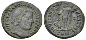 Licinius I AE Nummus. AD 313-317. Nicomedia (3.74 Gr. 20mm.)
Laureate head right 
Rev. Jupiter standing left, wearing chlamys over right shoulder, hol...