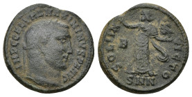 MAXIMINUS II DAIA (310-313). Follis. Nicomedia. (3.59 Gr. 18mm.)
Laureate head right. 
Rev. Sol standing left, extending arm and holding bust of Serap...
