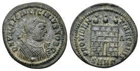 Licinius I, 308-324. Follis (3 Gr. 19mm.) Heraclea 
 Laureate and draped bust of Licinius to right, holding mappa in his left hand and globe and scept...