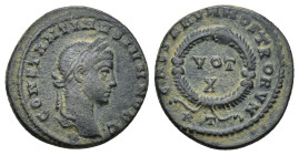 Constantinus II (337-340) AE Ticinum (2.78 Gr. 18mm.) 
 Laureate, draped, cuirassed bust right. 
Rev. VOT X / P T Wreath.