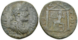 Pamphylia, Side, Septimius Severus 193-211 AD, AE (18.75 Gr. 33mm.)
Laureate head of Septimius Severus right 
Rev. Distyle temple, within Minerva seat...