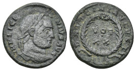 Licinius I, 308-324. Follis (3.26 Gr. 18mm.) 
Laureate head of Licinius I to right. 
Rev. D N LIC LICINI AVGVSTI / VOT / • / XX in three lines within ...