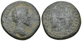 Lucius Verus (161-169) AE Sestertius (24.58 Gr. 32mm.)
Laureate head right 
Rev. Marcus Aurelius and Lucius Verus standing facing one another, claspin...