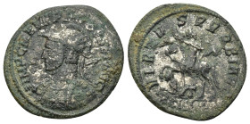 Probus. AD 276-282. Antoninianus (3.89 Gr. 23mm.). Siscia 
Radiate, helmeted, and cuirassed bust left, holding spear over shoulder and shield decorate...