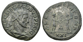 Probus. AD 276-282. Antoninianus (3.52 Gr. 20mm.). Antioch. 
Radiate, draped, and cuirassed bust right 
Rev. Emperor standing right, holding scepter, ...