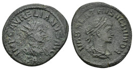 Aurelian, with Vaballathus. A.D. 270-275. AE Antoninianus (3.74 Gr. 22mm.). Antioch 
Laureate, draped and cuirassed bust of Vabalathus right 
Rev. Rad...