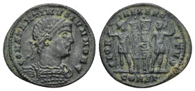Constantine II, as Caesar AE Nummus. Constantinople, AD 330-333. (1.84 Gr. 19mm.)
ONSTANTINVS IVN NOB C, laureate and cuirassed bust right 
Rev. Two s...
