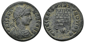 Crispus. Caesar, A.D. 317-326. AE follis (3.3 Gr. 18mm.). Heraclea 
Laureate, draped and cuirassed bust of Crispus right 
Rev. Camp-gate with two turr...