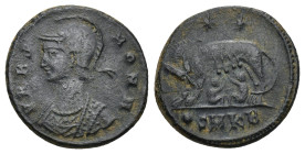 CONSTANTINE I 'THE GREAT' (307/10-337). Commemorative Series. Follis. Cyzicus. (3.2 Gr. 17mm.)
Helmeted and mantled bust of Roma left. 
Rev: She-wolf ...