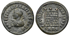 Constantine II. As Caesar, A.D. 317-337. AE follis (3.34 Gr. 18mm). Heraclea 
Laureate and draped bust left holding globe, scepter and mappa 
Rev. Cam...