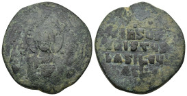 ANONYMOUS FOLLiS. Attributed to Basil II & Constantine VIII (976-1025). AE (32mm, 20.5 g) Facing bust of Christ Pantokrator. Rev: Legend in four lines...