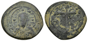 Anonymous Æ Nummus. (23mm, 4.14 g) Constantinople, time of Michael VII, AD 1071-1078. Bust of Christ wearing nimbus, pallium, and colobium, holding sc...