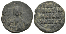 ANONYMOUS FOLLiS. Attributed to Basil II & Constantine VIII (976-1025). AE (26mm, 9.0 g) Facing bust of Christ Pantokrator. Rev: Legend in four lines.