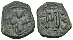 Constans II AD 641-668. Constantinople Follis or 40 Nummi Æ (24mm, 5.62 g) [EN T૪TO NIKA], Constans II standing facing, wearing crown surmounted by cr...