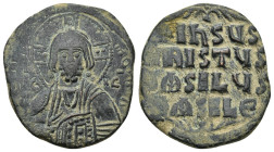 ANONYMOUS FOLLiS. Attributed to Basil II & Constantine VIII (976-1025). AE (27mm, 10.0 g) Facing bust of Christ Pantokrator. Rev: Legend in four lines...